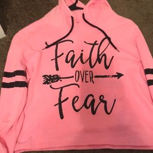 Cropped hot pink hoodie.